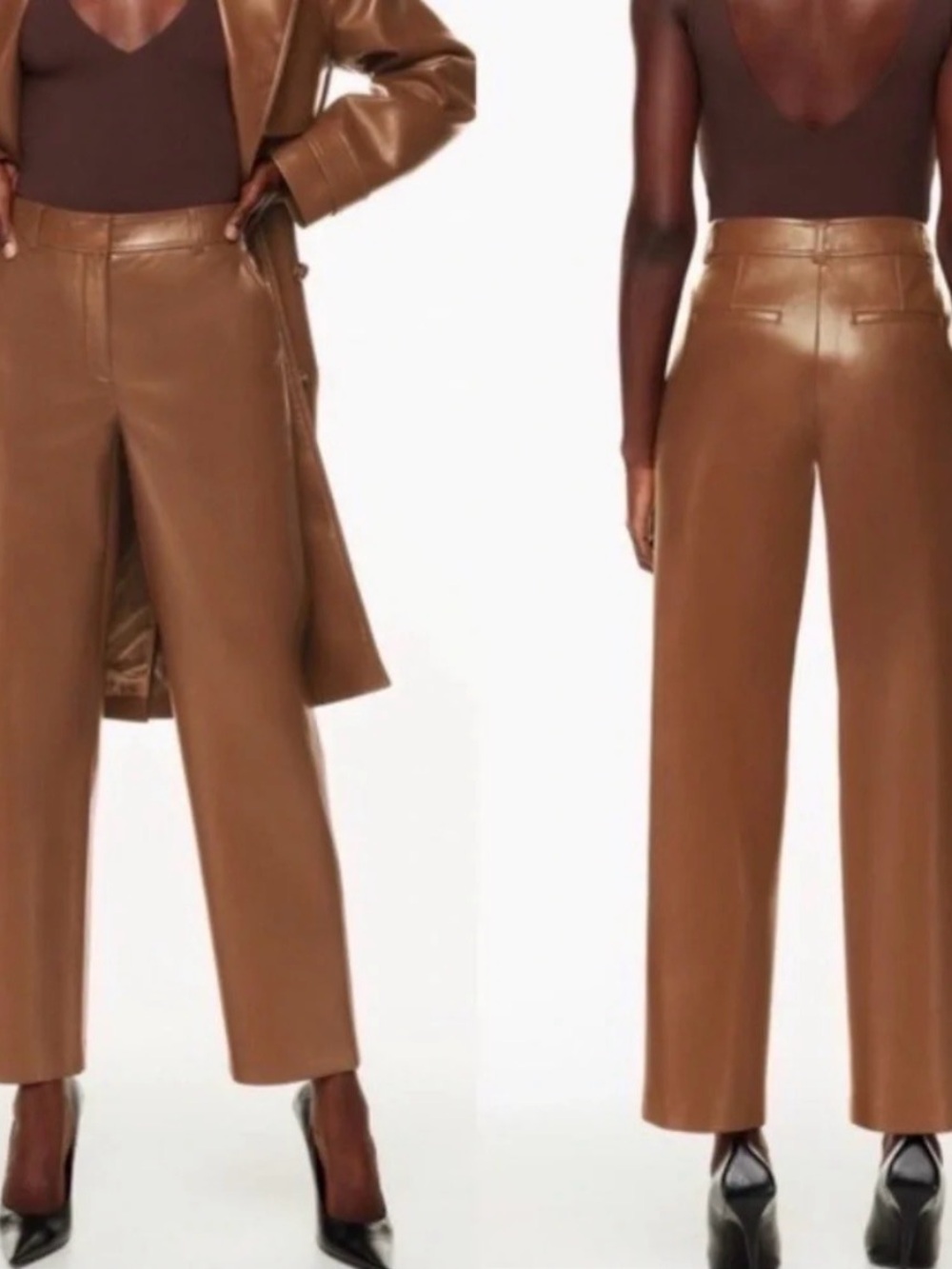 Aritzia Babaton Vegan Leather Wide Legged Cropped Pants in Chocolate, Sz 14